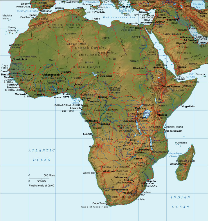 map africa - relief map of africa